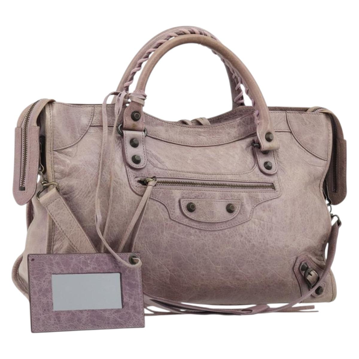 BALENCIAGA The City Hand Bag Leather 2way Purple 115748 Auth 184981SM