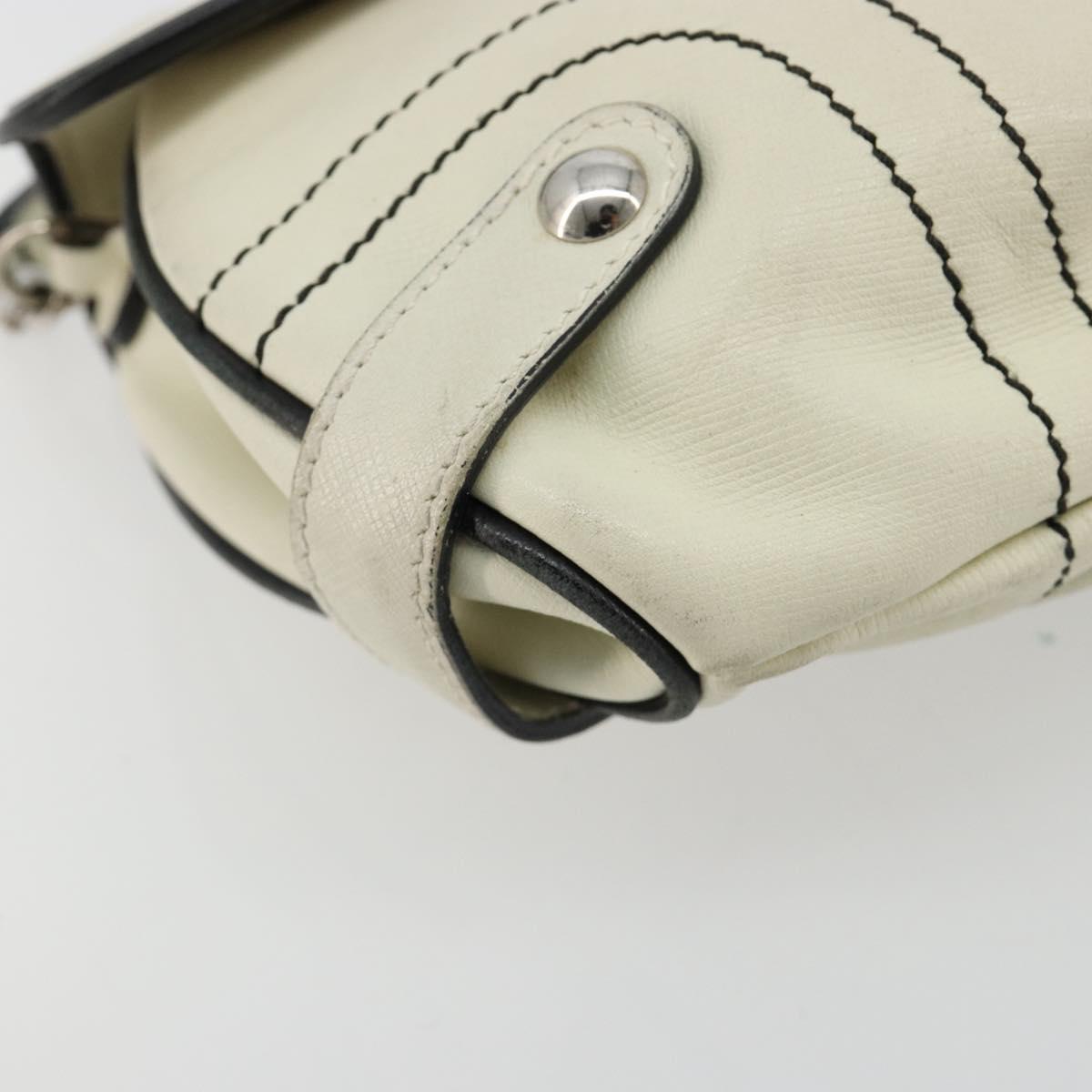 Salvatore Ferragamo Gancini Shoulder Bag Leather Ivory Silver Auth 184983