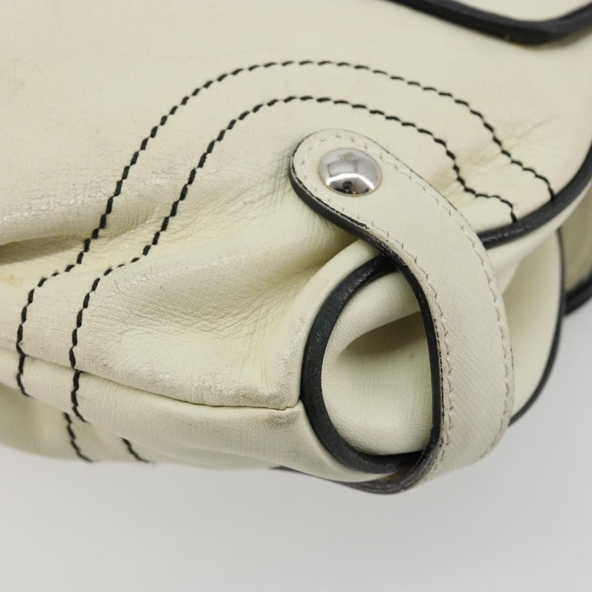 Salvatore Ferragamo Gancini Shoulder Bag Leather Ivory Silver Auth 184983