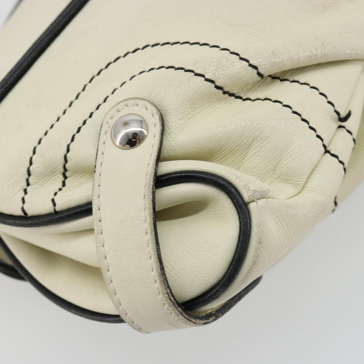 Salvatore Ferragamo Gancini Shoulder Bag Leather Ivory Silver Auth 184983