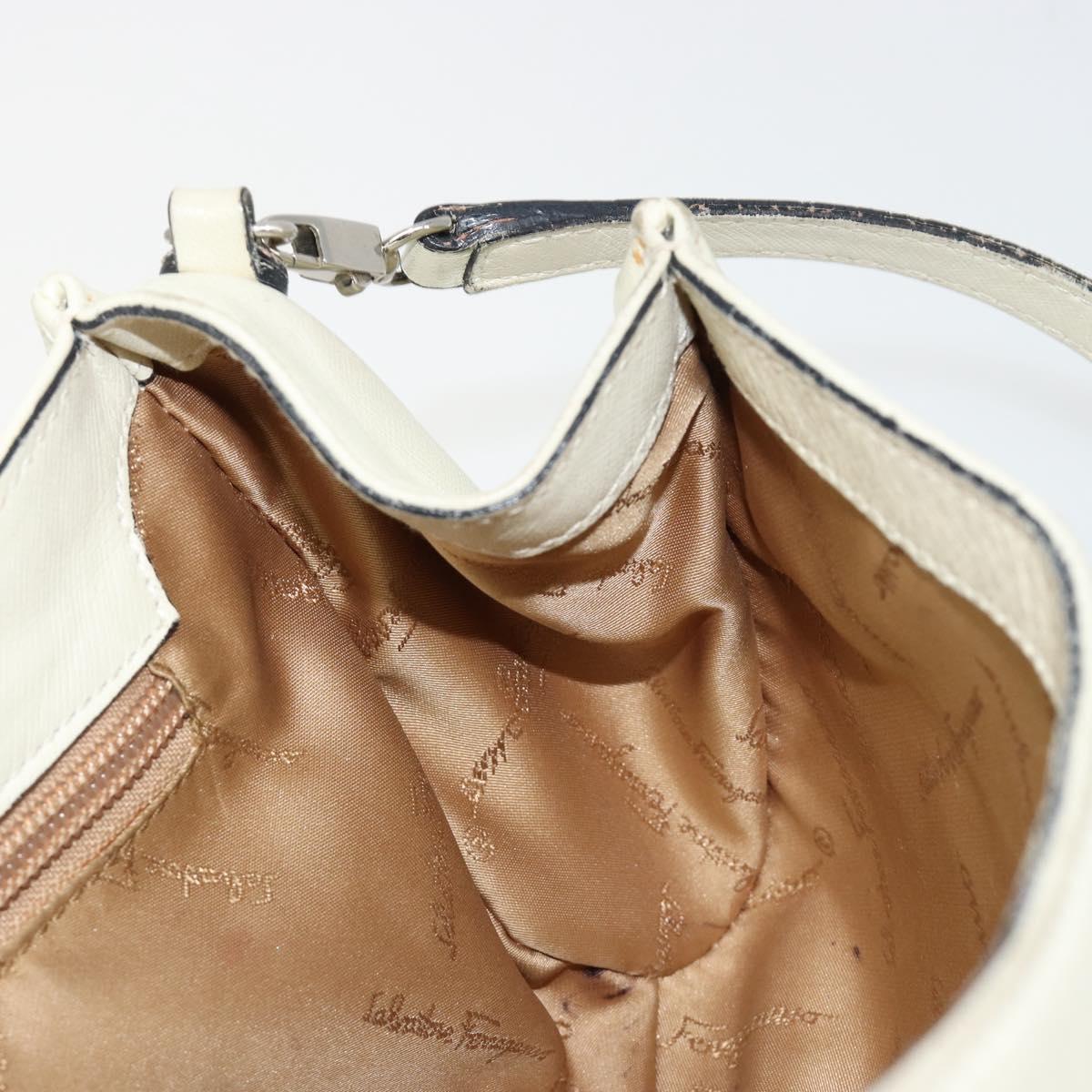 Salvatore Ferragamo Gancini Shoulder Bag Leather Ivory Silver Auth 184983