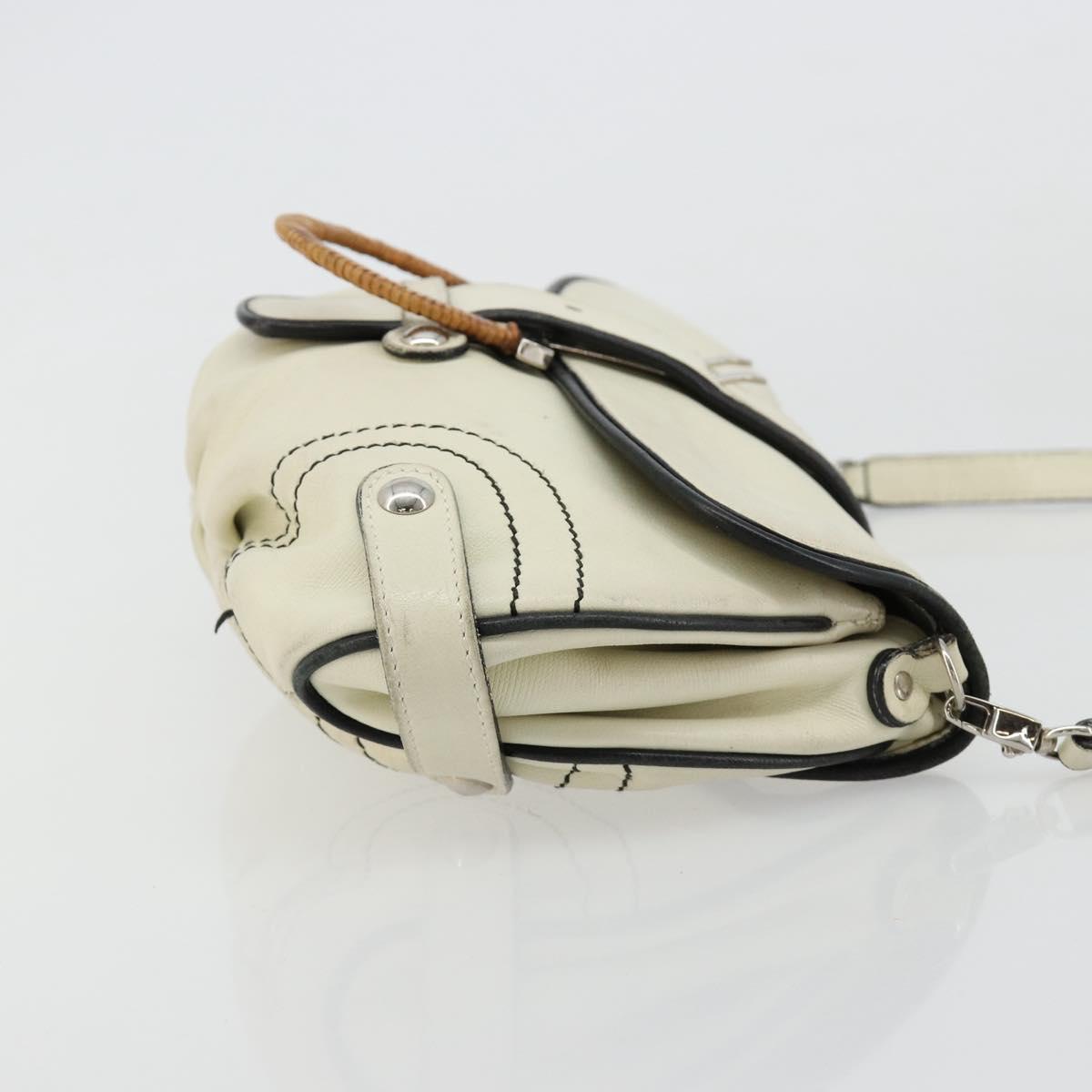 Salvatore Ferragamo Gancini Shoulder Bag Leather Ivory Silver Auth 184983