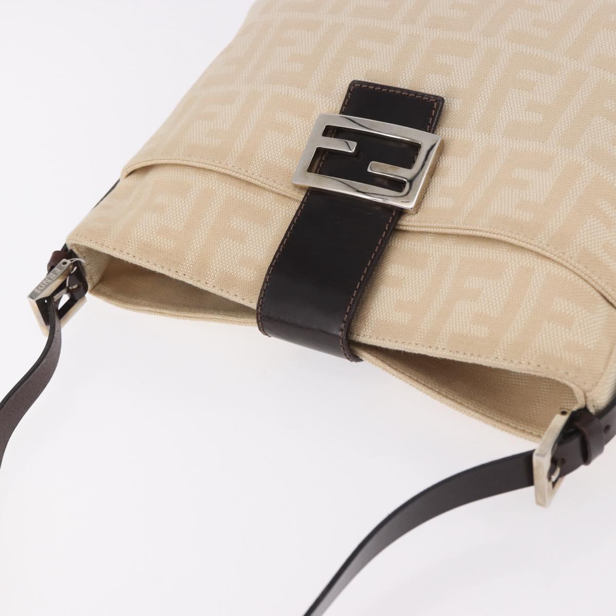 FENDI Zucca Canvas Mamma Baguette Shoulder Bag Beige Silver Auth 184984SAV