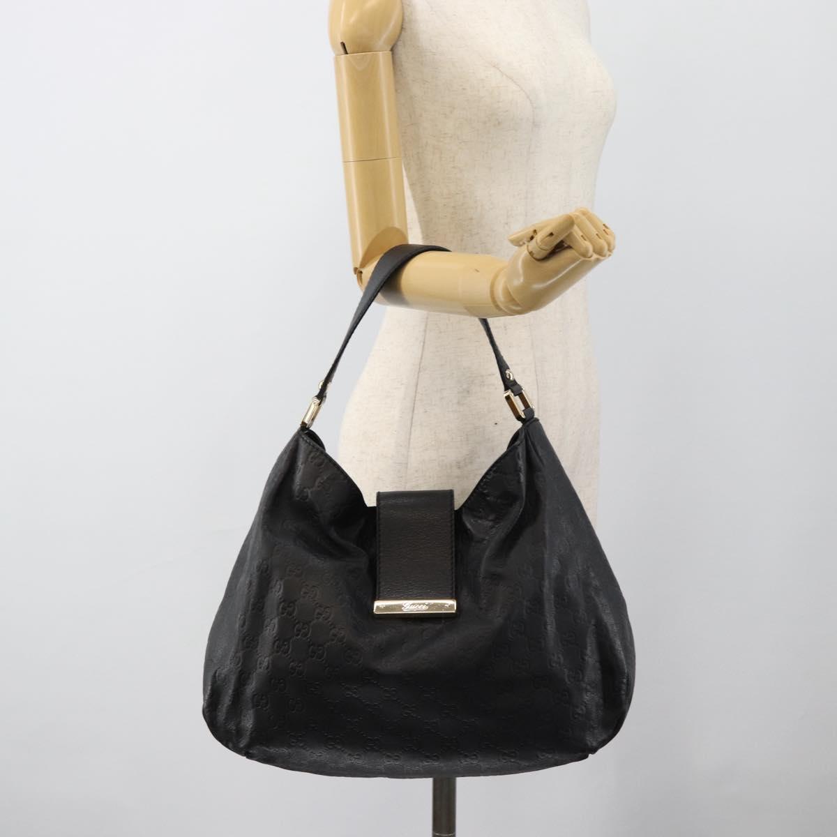 GUCCI GG Canvas Guccissima Shoulder Bag Leather Black Gold 211933 Auth 184986V
