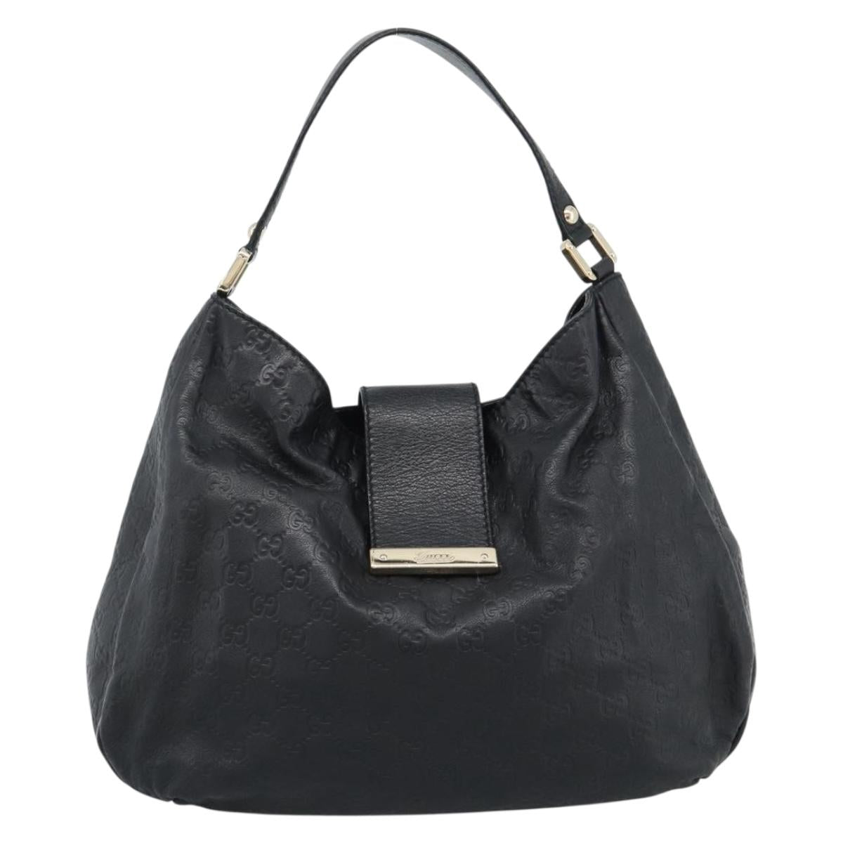GUCCI GG Canvas Guccissima Shoulder Bag Leather Black Gold 211933 Auth 184986V