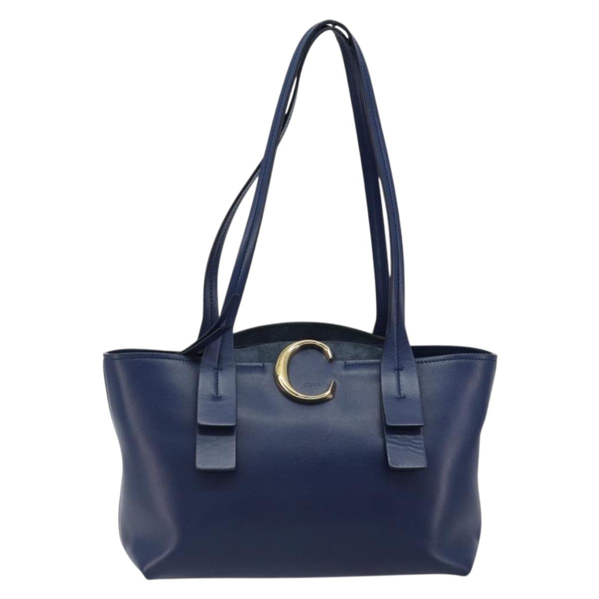 Chloe Tote Bag Leather Blue Gold Auth 184989A