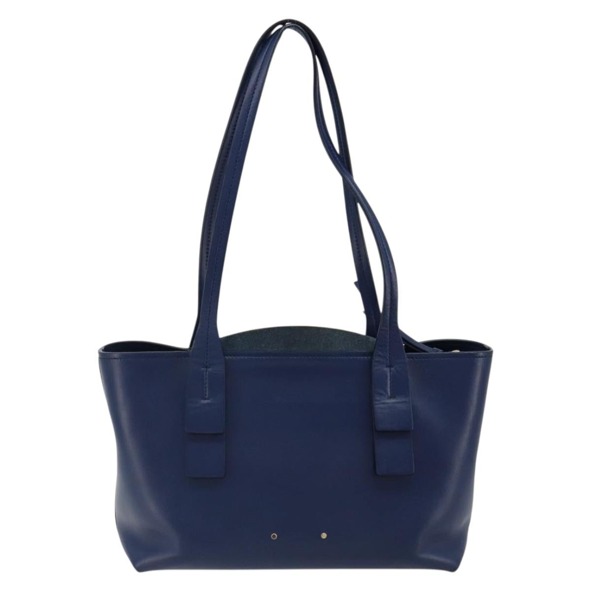 Chloe Tote Bag Leather Blue Gold Auth 184989A