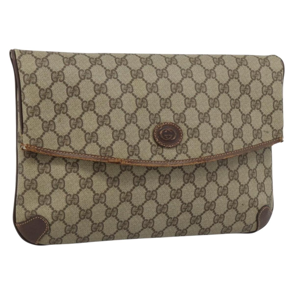 GUCCI GG Supreme Clutch Bag PVC Beige Gold 004 39 6092 Auth 184990