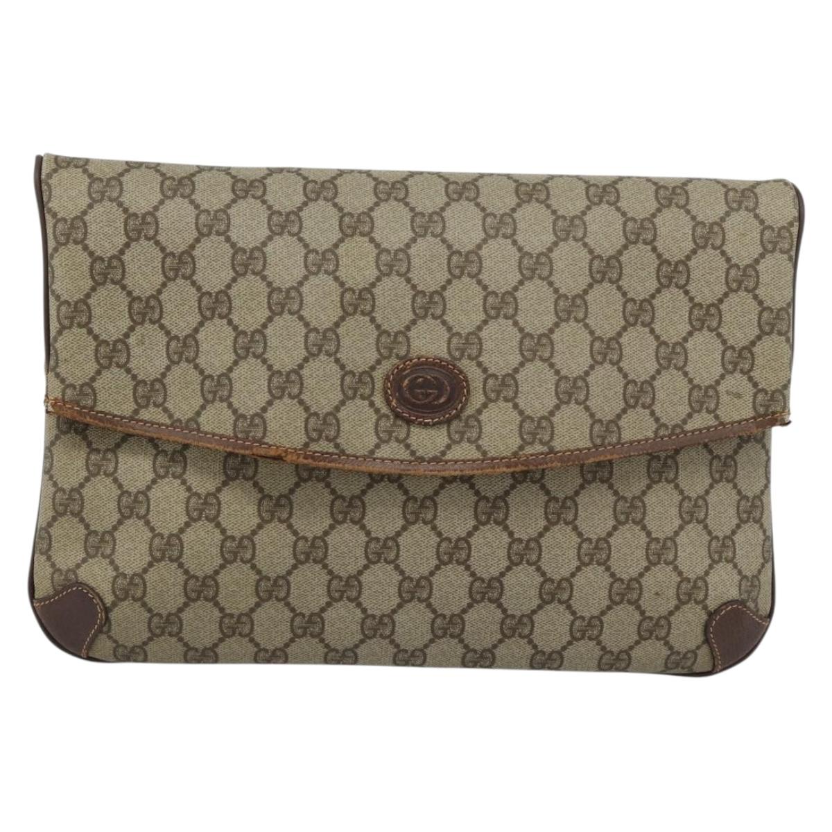 GUCCI GG Supreme Clutch Bag PVC Beige Gold 004 39 6092 Auth 184990