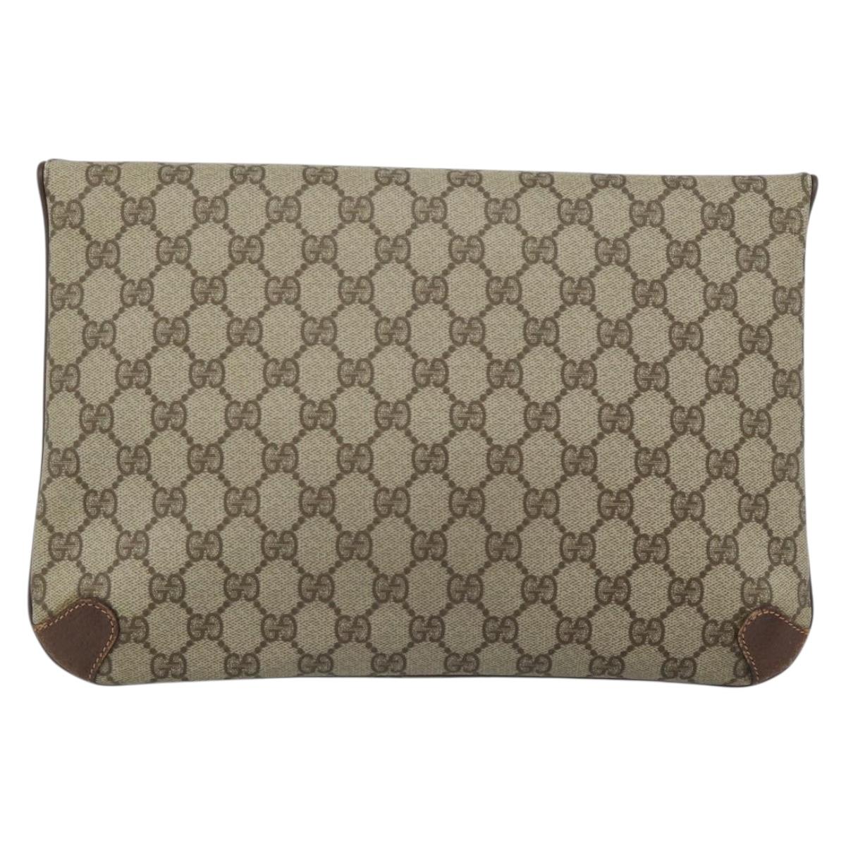 GUCCI GG Supreme Clutch Bag PVC Beige Gold 004 39 6092 Auth 184990