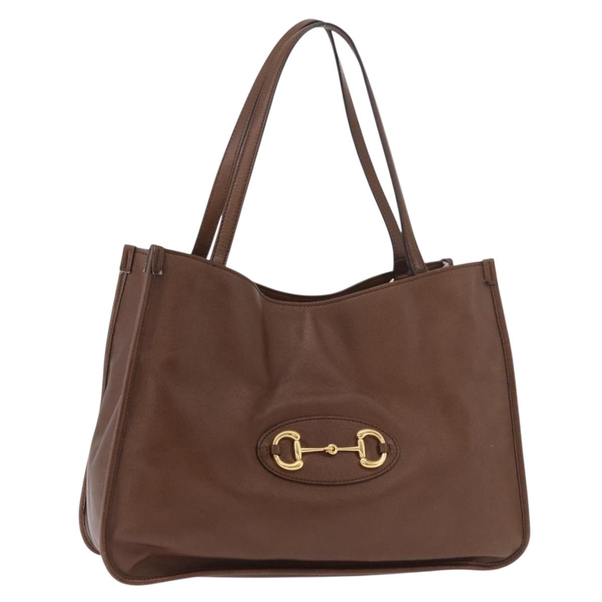 GUCCI Horsebit Tote Bag Leather Brown Gold 623694 Auth 184994V