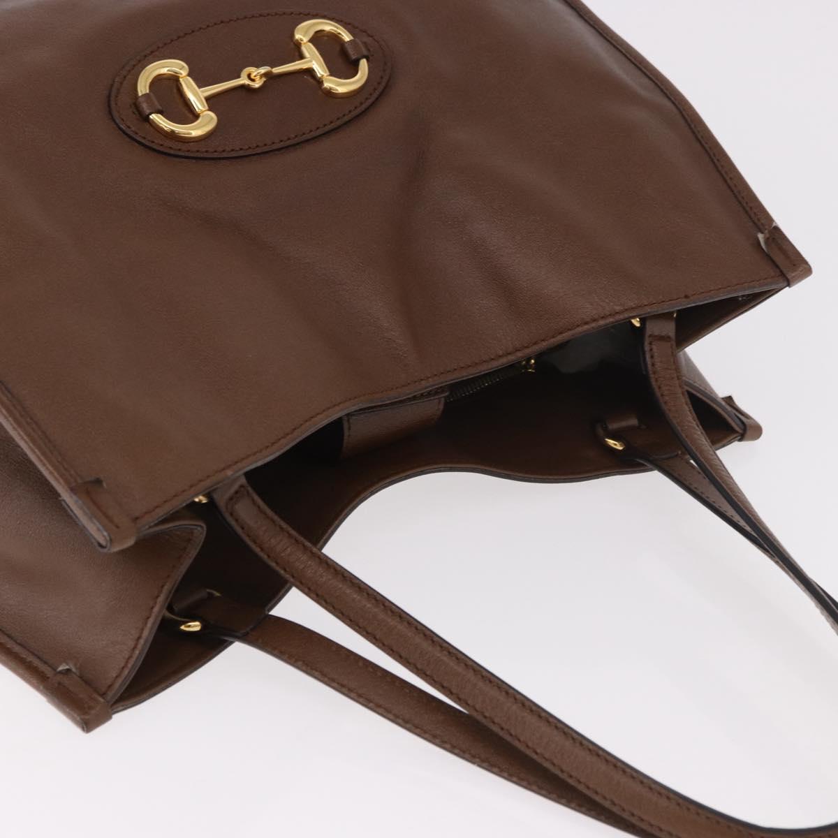 GUCCI Horsebit Tote Bag Leather Brown Gold 623694 Auth 184994V