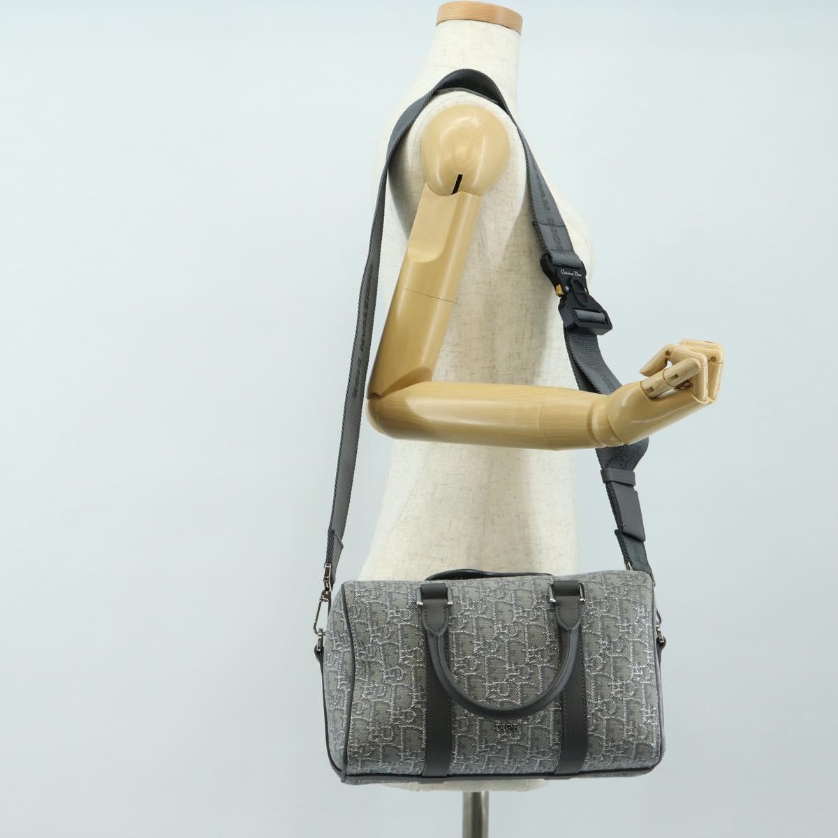 Christian Dior Trotter Canvas Boston Bag 2way Gray Silver Auth 184998SM