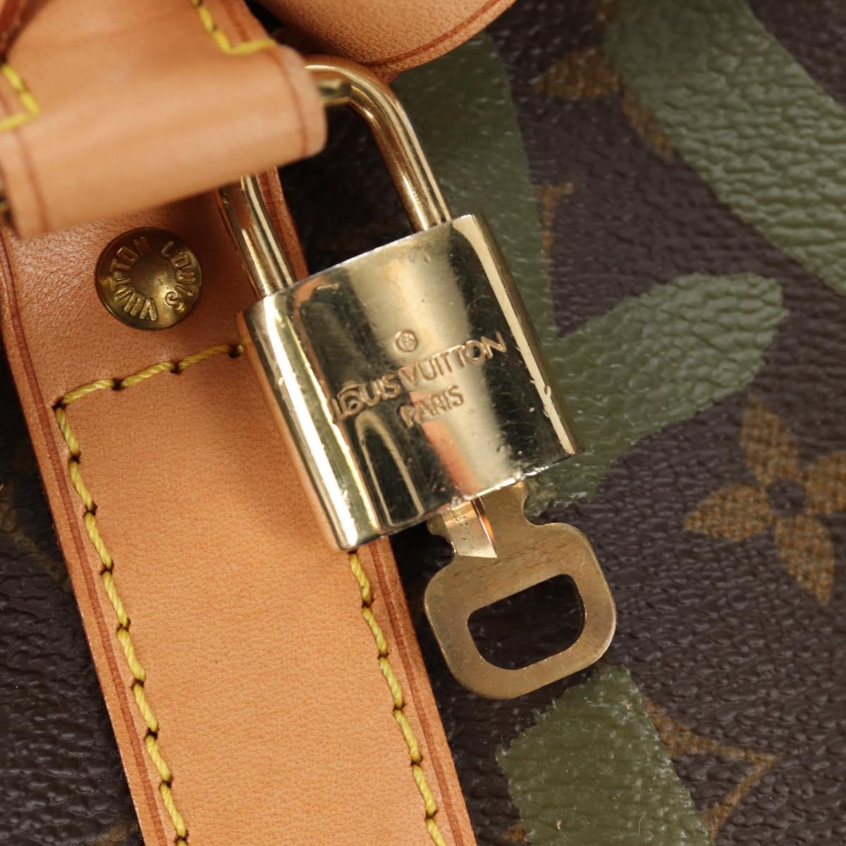 LOUIS VUITTON Monogram Graffiti Keepall 50 Boston Bag Khaki M92196 Auth 184999SV
