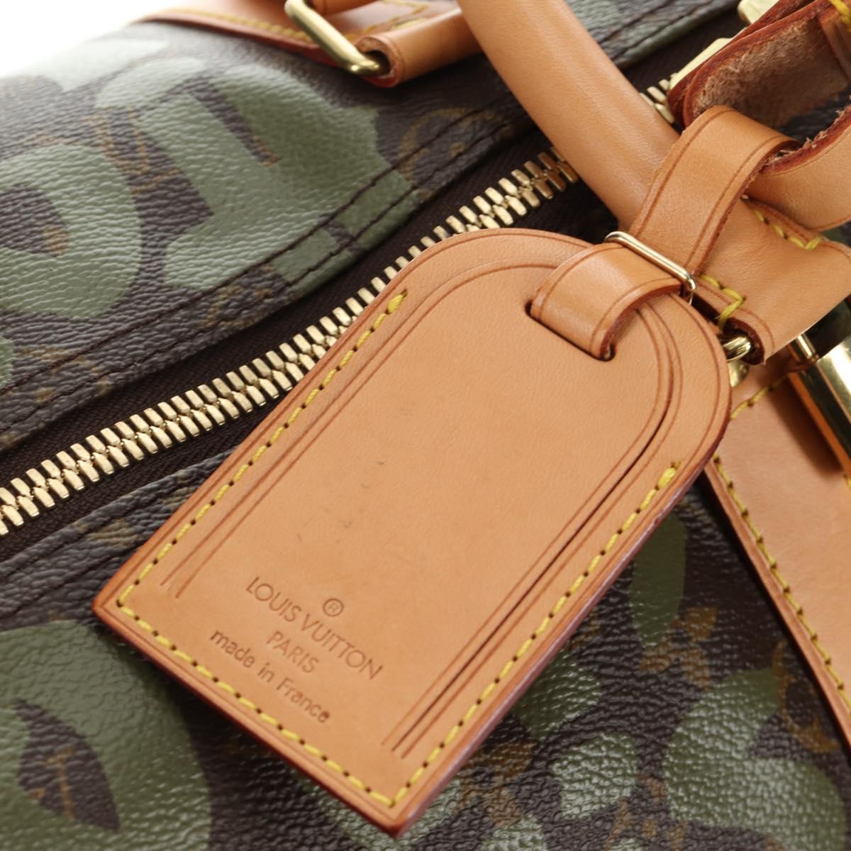 LOUIS VUITTON Monogram Graffiti Keepall 50 Boston Bag Khaki M92196 Auth 184999SV