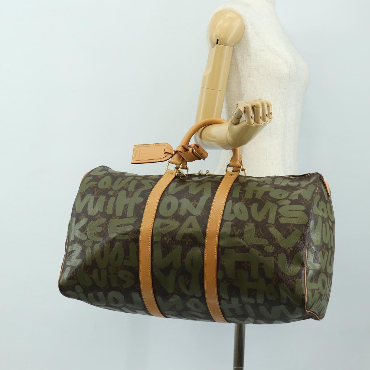 LOUIS VUITTON Monogram Graffiti Keepall 50 Boston Bag Khaki M92196 Auth 184999SV