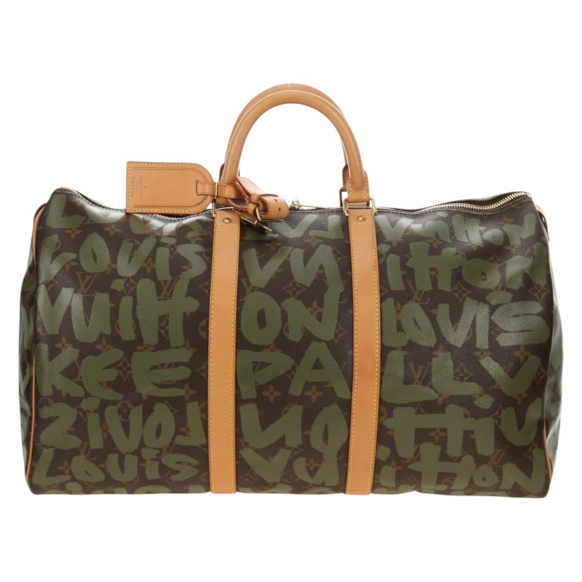 LOUIS VUITTON Monogram Graffiti Keepall 50 Boston Bag Khaki M92196 Auth 184999SV