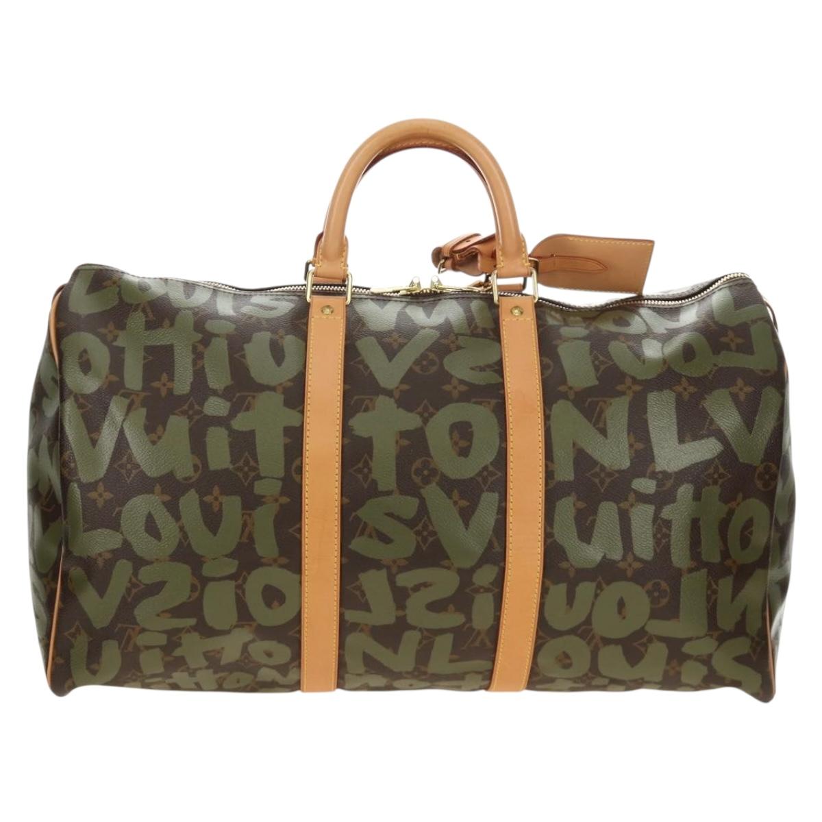 LOUIS VUITTON Monogram Graffiti Keepall 50 Boston Bag Khaki M92196 Auth 184999SV