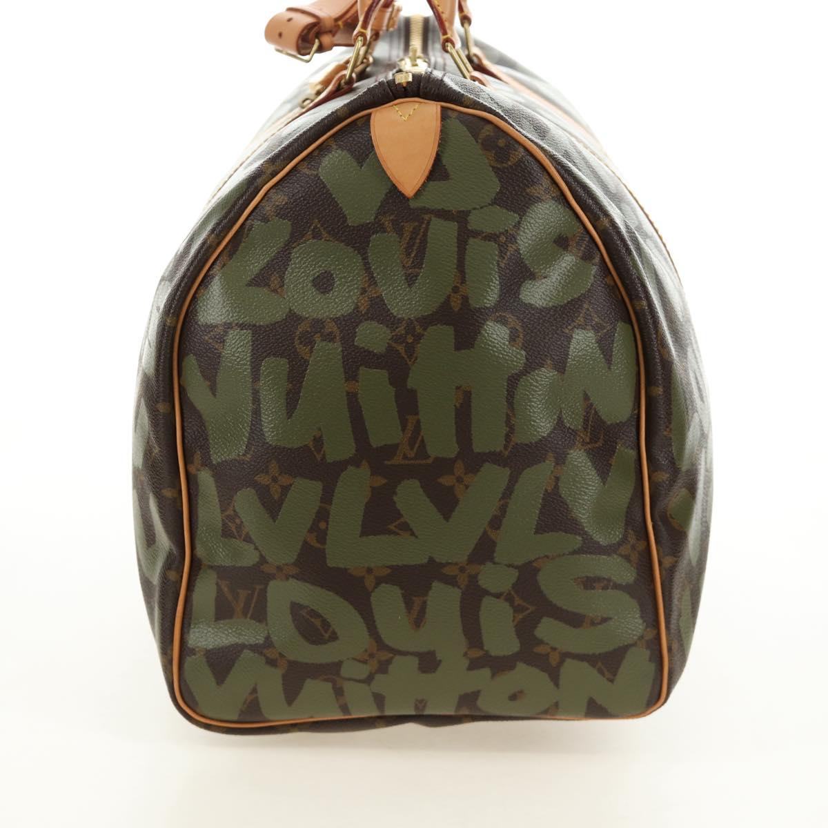 LOUIS VUITTON Monogram Graffiti Keepall 50 Boston Bag Khaki M92196 Auth 184999SV