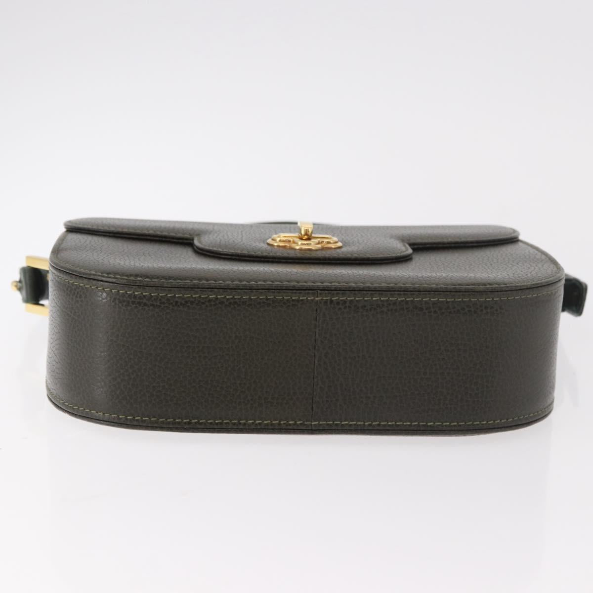 BALLY Shoulder Bag Leather Green Gold Auth 185005