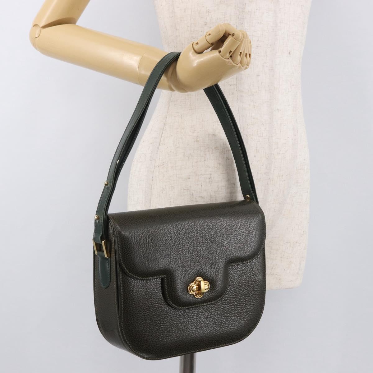 BALLY Shoulder Bag Leather Green Gold Auth 185005