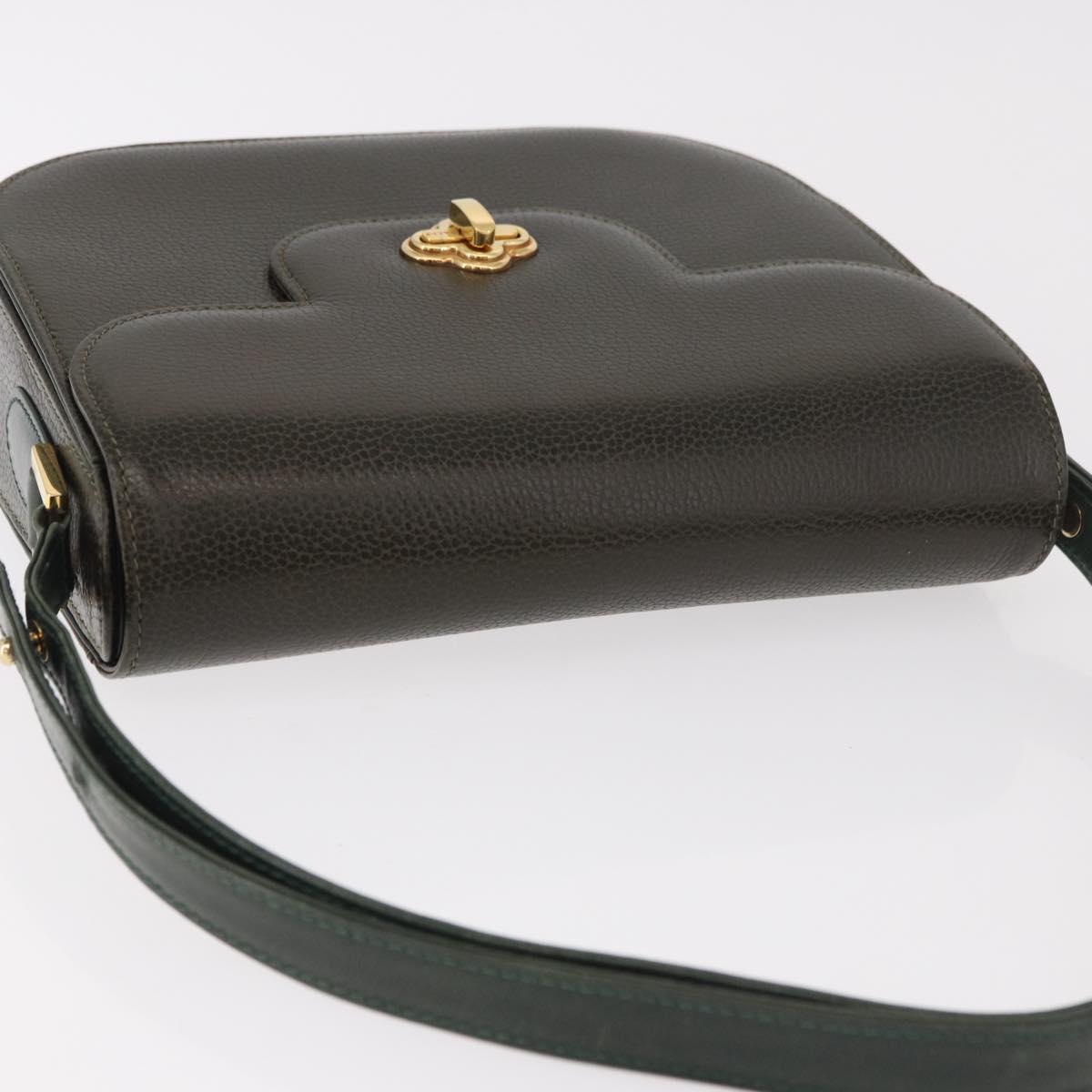BALLY Shoulder Bag Leather Green Gold Auth 185005