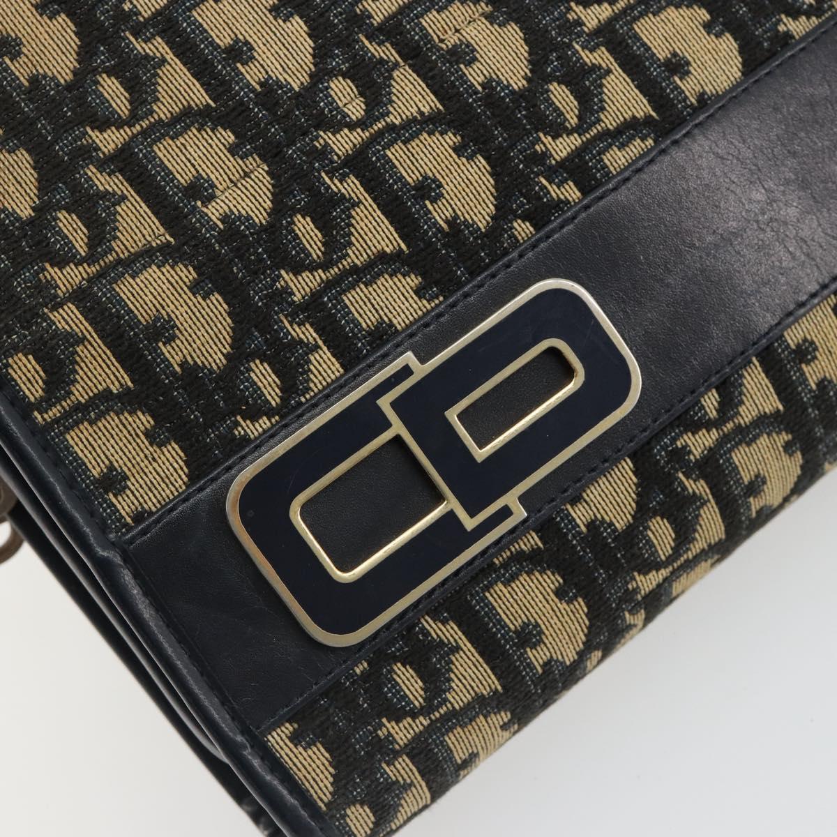 Christian Dior Trotter Canvas Shoulder Bag Navy Gold Auth 185007A