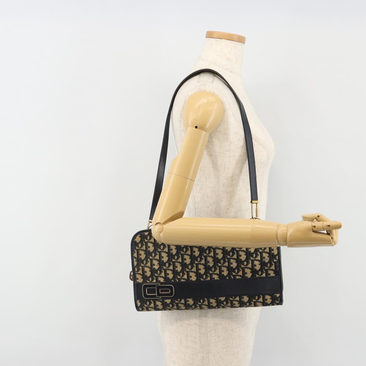 Christian Dior Trotter Canvas Shoulder Bag Navy Gold Auth 185007A
