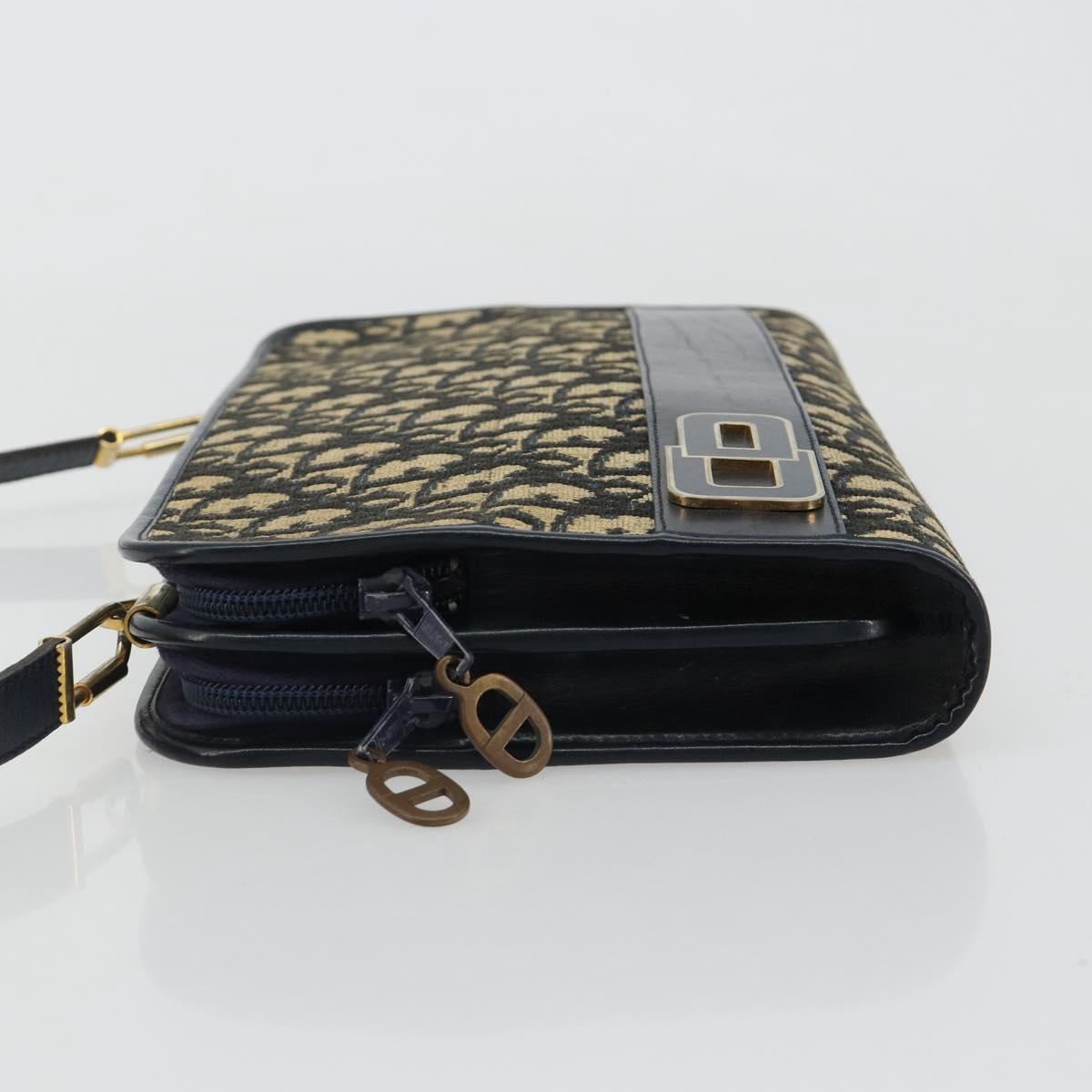 Christian Dior Trotter Canvas Shoulder Bag Navy Gold Auth 185007A