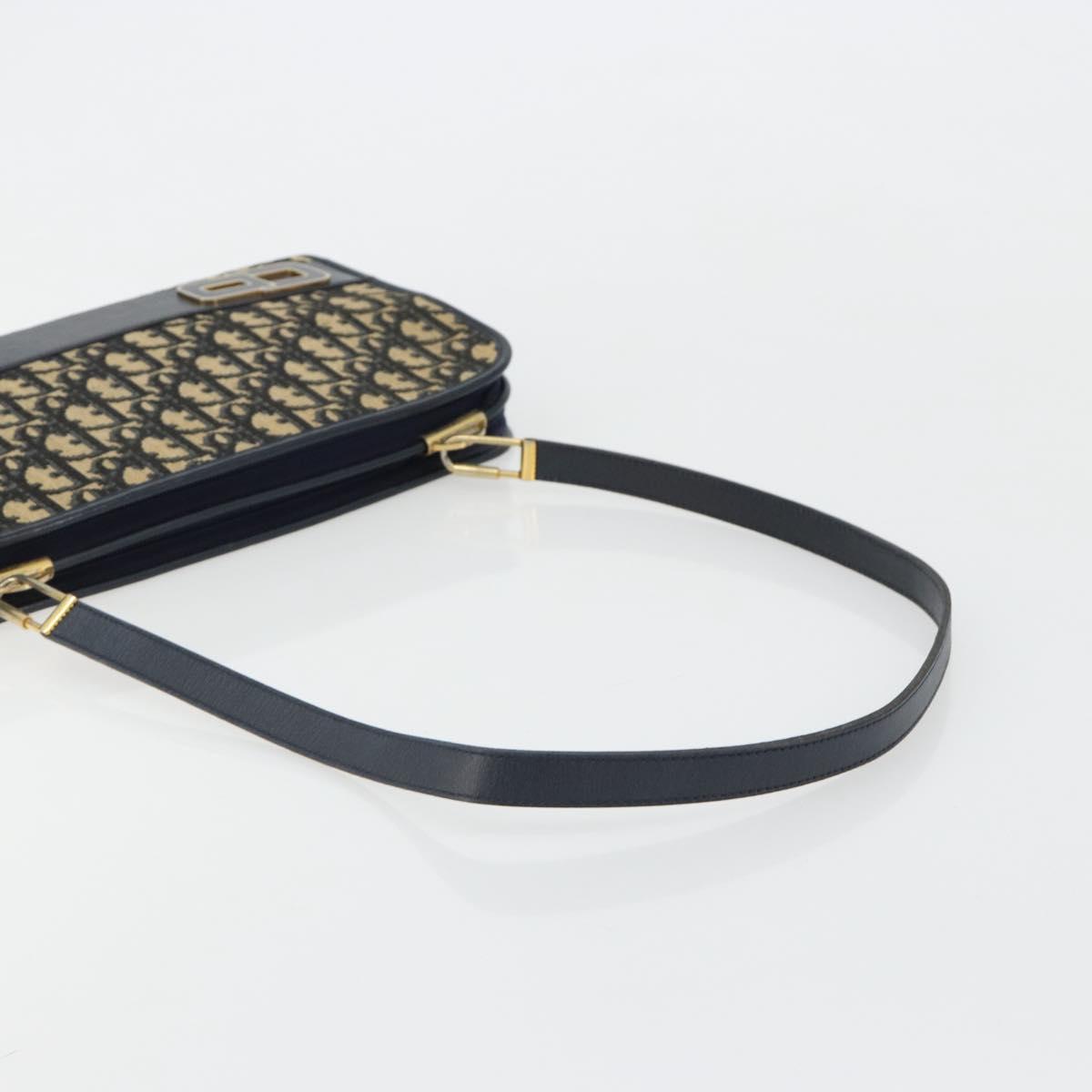 Christian Dior Trotter Canvas Shoulder Bag Navy Gold Auth 185007A