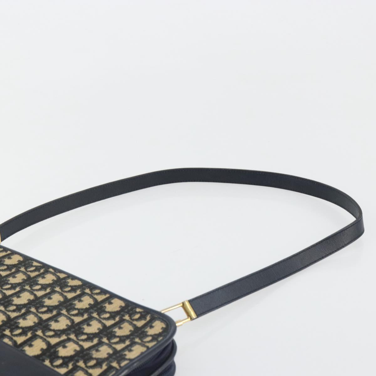 Christian Dior Trotter Canvas Shoulder Bag Navy Gold Auth 185007A