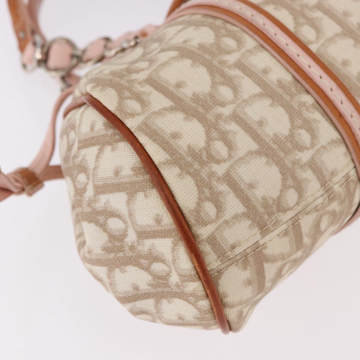 Christian Dior Trotter Canvas Romantic Hand Bag PVC Beige Silver Auth 185009SAM