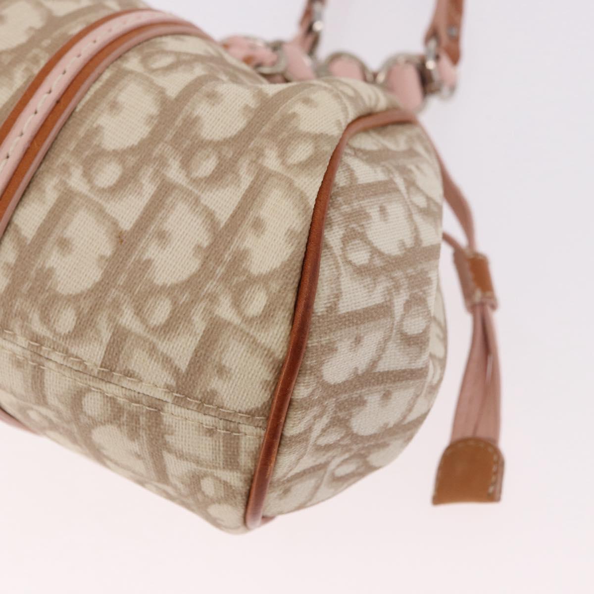 Christian Dior Trotter Canvas Romantic Hand Bag PVC Beige Silver Auth 185009SAM