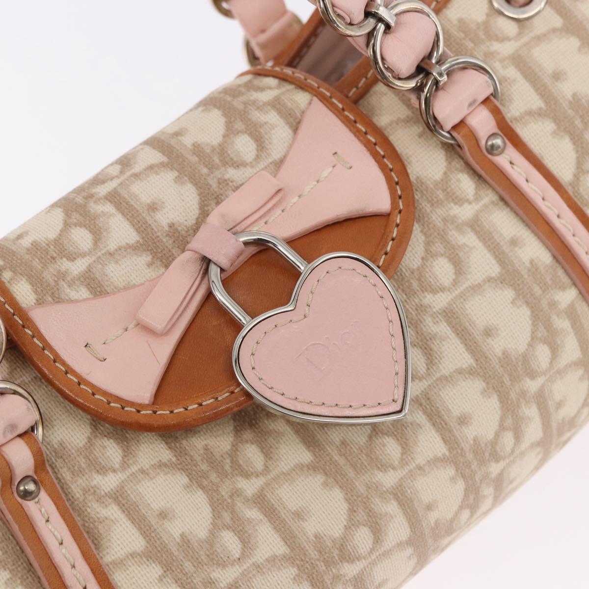 Christian Dior Trotter Canvas Romantic Hand Bag PVC Beige Silver Auth 185009SAM