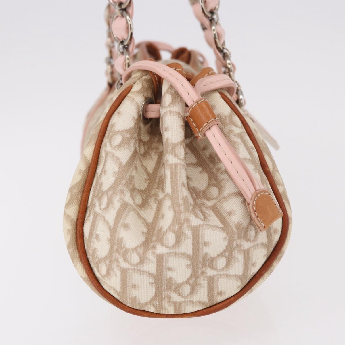 Christian Dior Trotter Canvas Romantic Hand Bag PVC Beige Silver Auth 185009SAM