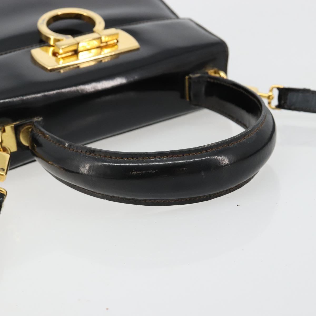 Salvatore Ferragamo Gancini Hand Bag Leather 2way Black Gold Auth 185010