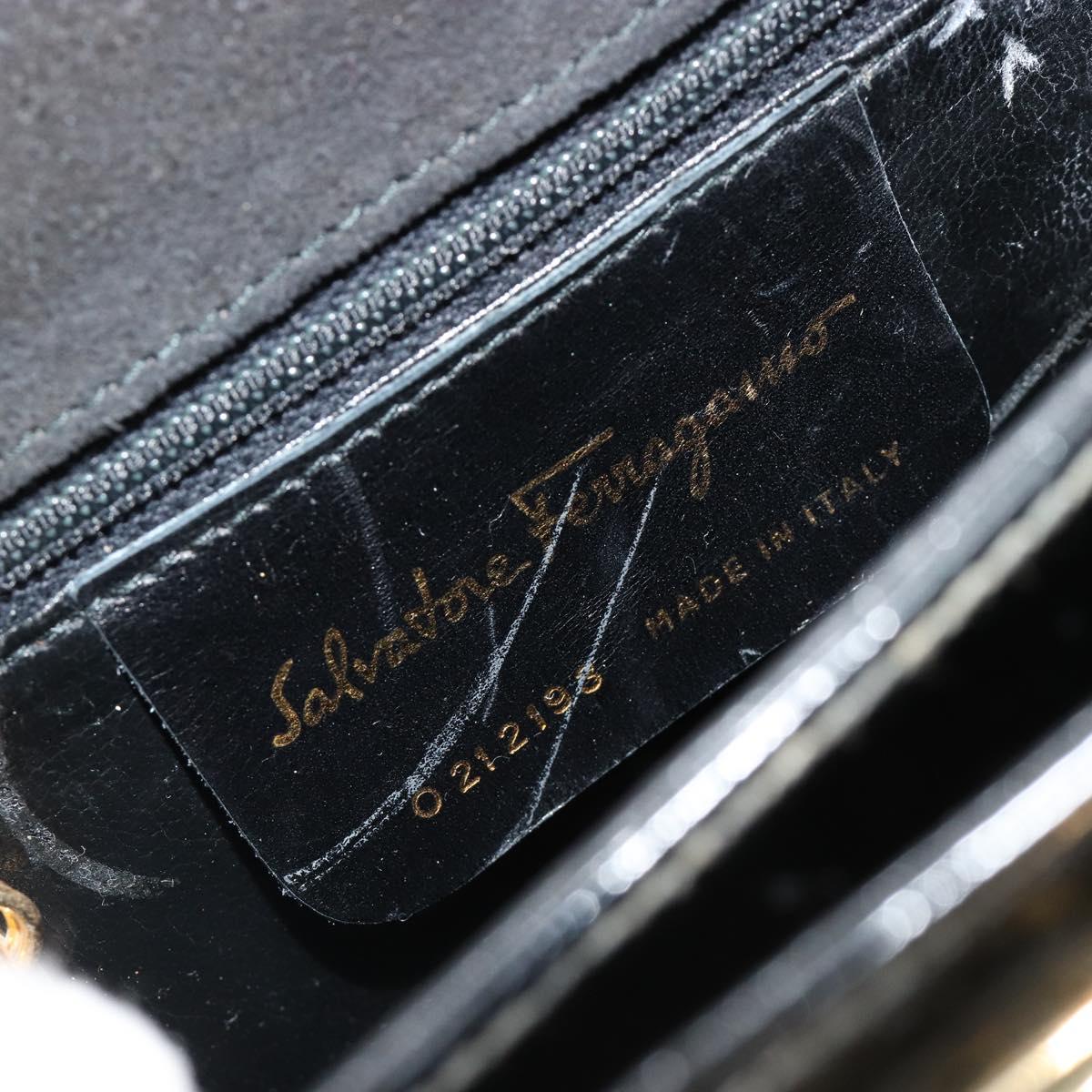 Salvatore Ferragamo Gancini Hand Bag Leather 2way Black Gold Auth 185010
