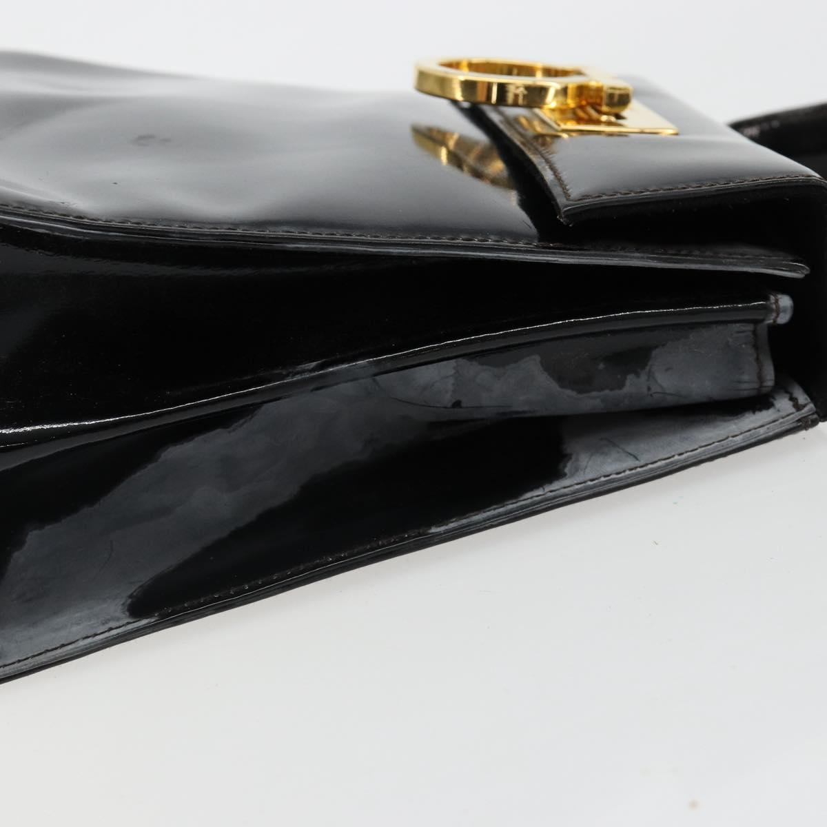 Salvatore Ferragamo Gancini Hand Bag Leather 2way Black Gold Auth 185010