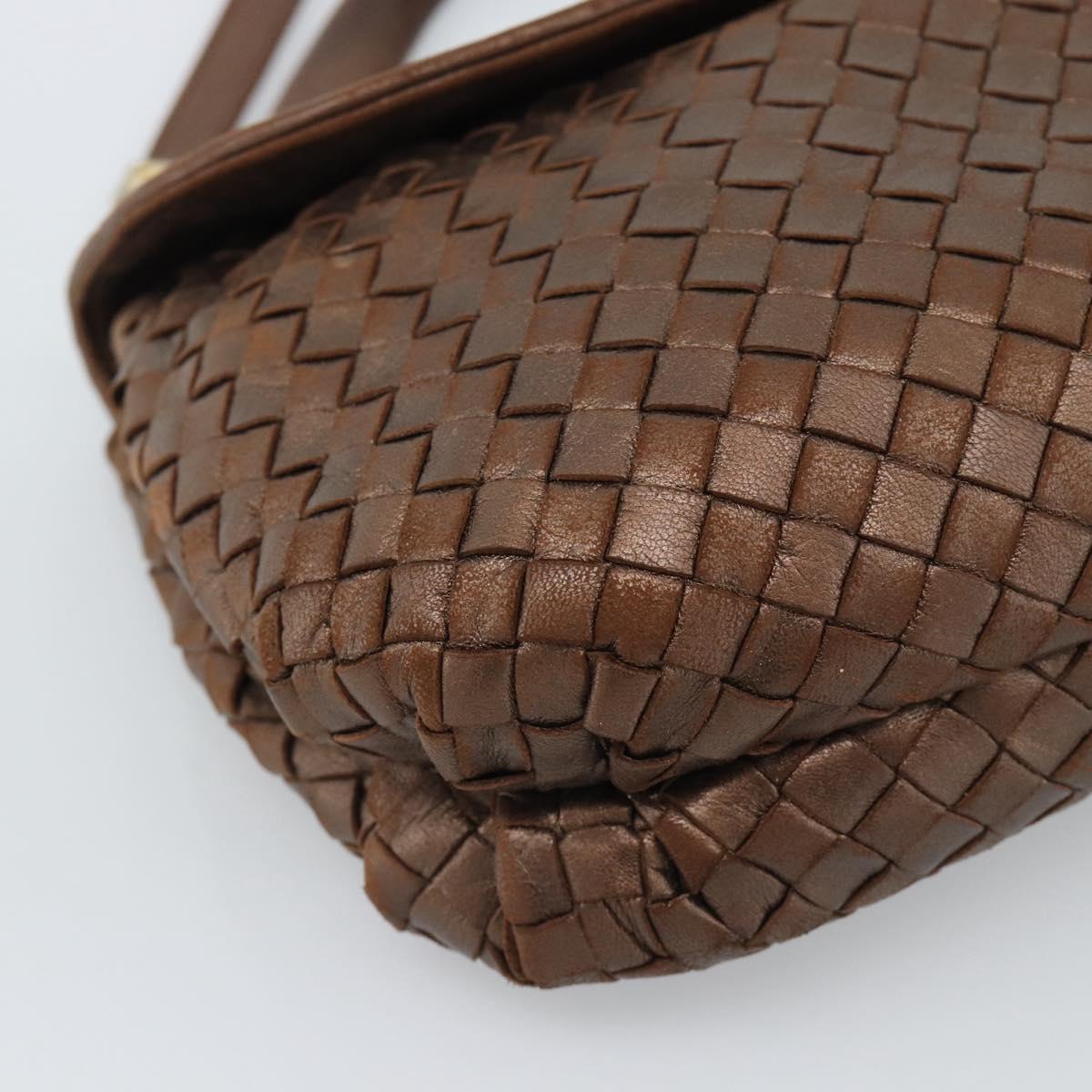 BOTTEGA VENETA INTRECCIATO Hand Bag Leather 2way Bronze Gold Auth 185015