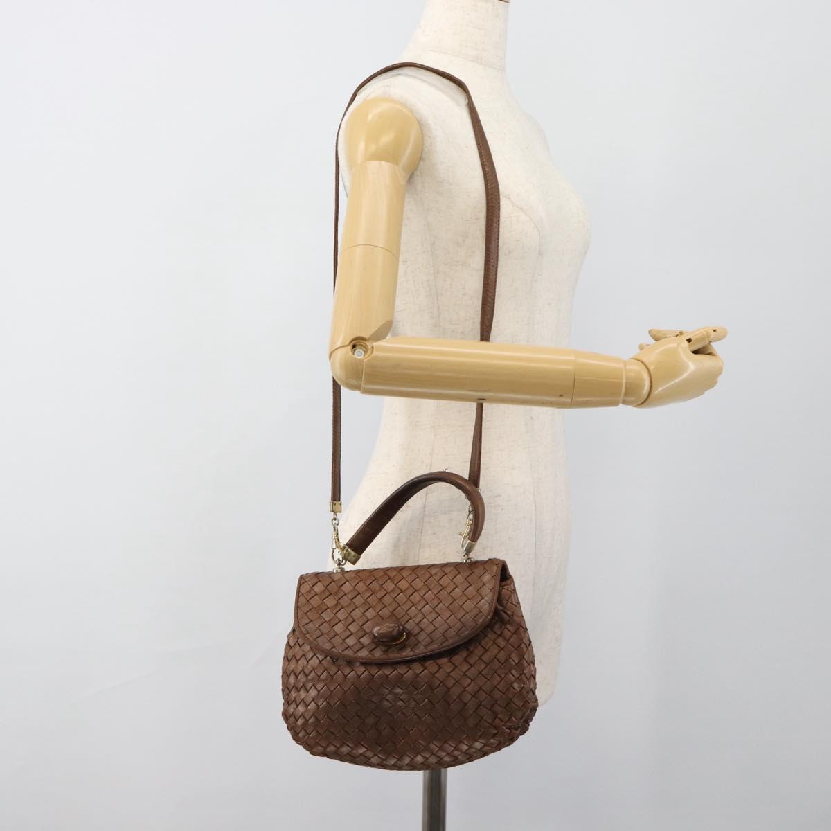 BOTTEGA VENETA INTRECCIATO Hand Bag Leather 2way Bronze Gold Auth 185015