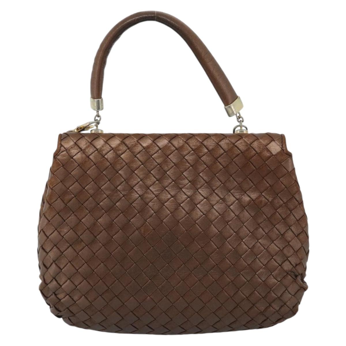 BOTTEGA VENETA INTRECCIATO Hand Bag Leather 2way Bronze Gold Auth 185015