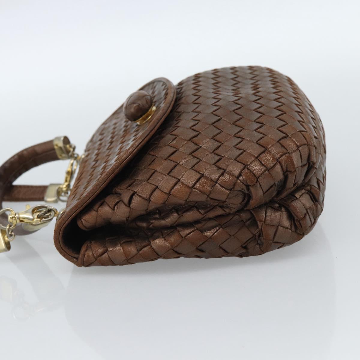 BOTTEGA VENETA INTRECCIATO Hand Bag Leather 2way Bronze Gold Auth 185015