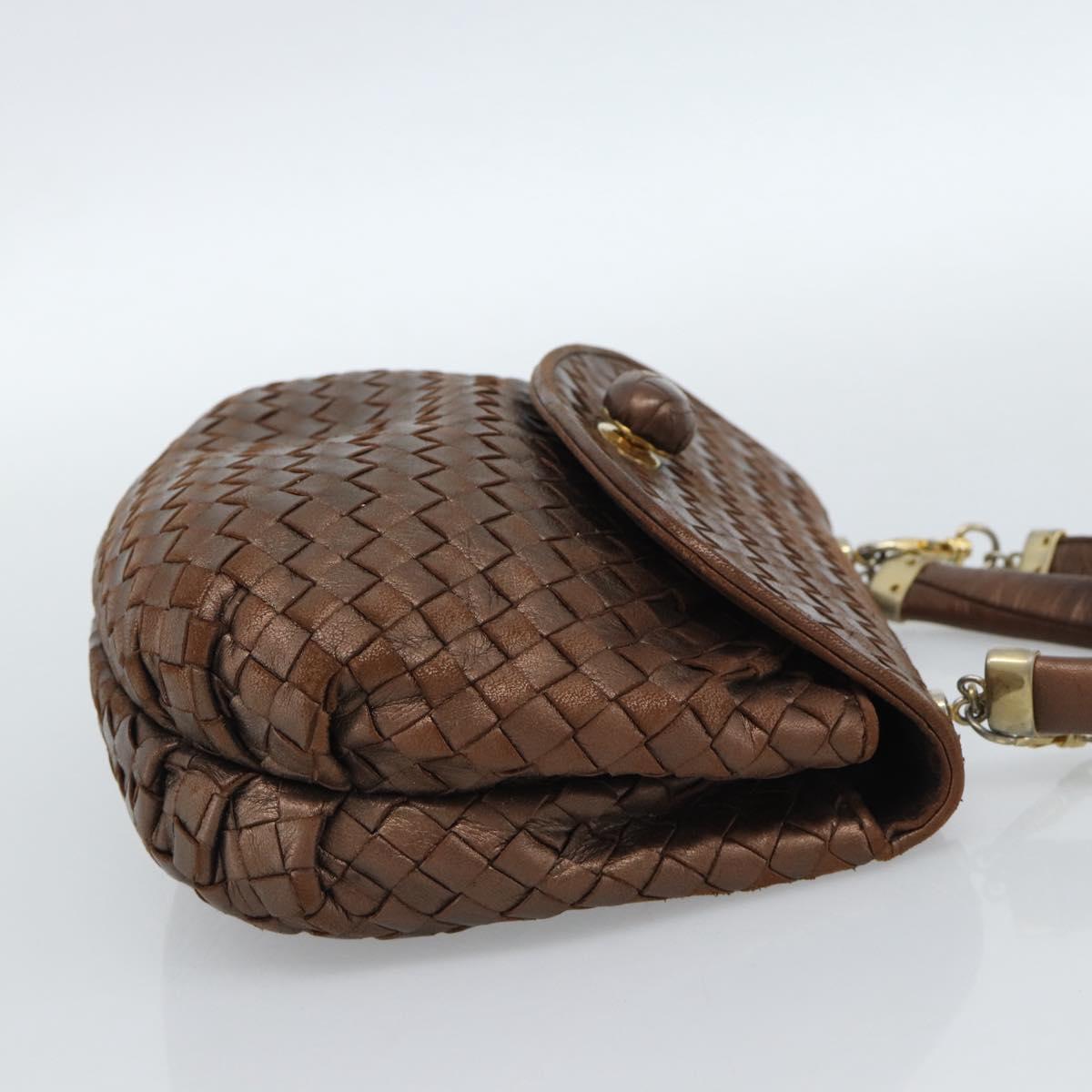 BOTTEGA VENETA INTRECCIATO Hand Bag Leather 2way Bronze Gold Auth 185015
