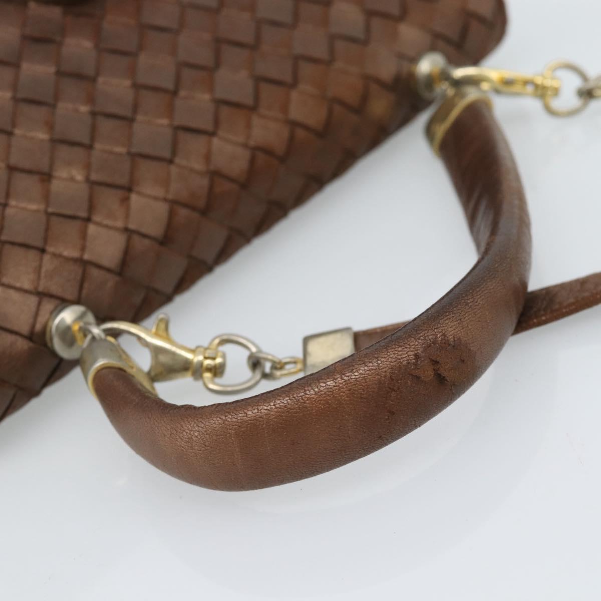 BOTTEGA VENETA INTRECCIATO Hand Bag Leather 2way Bronze Gold Auth 185015