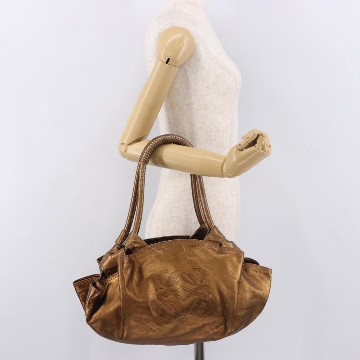 LOEWE Anagram Nappa Aire Hand Bag Leather Gold Auth 185016A