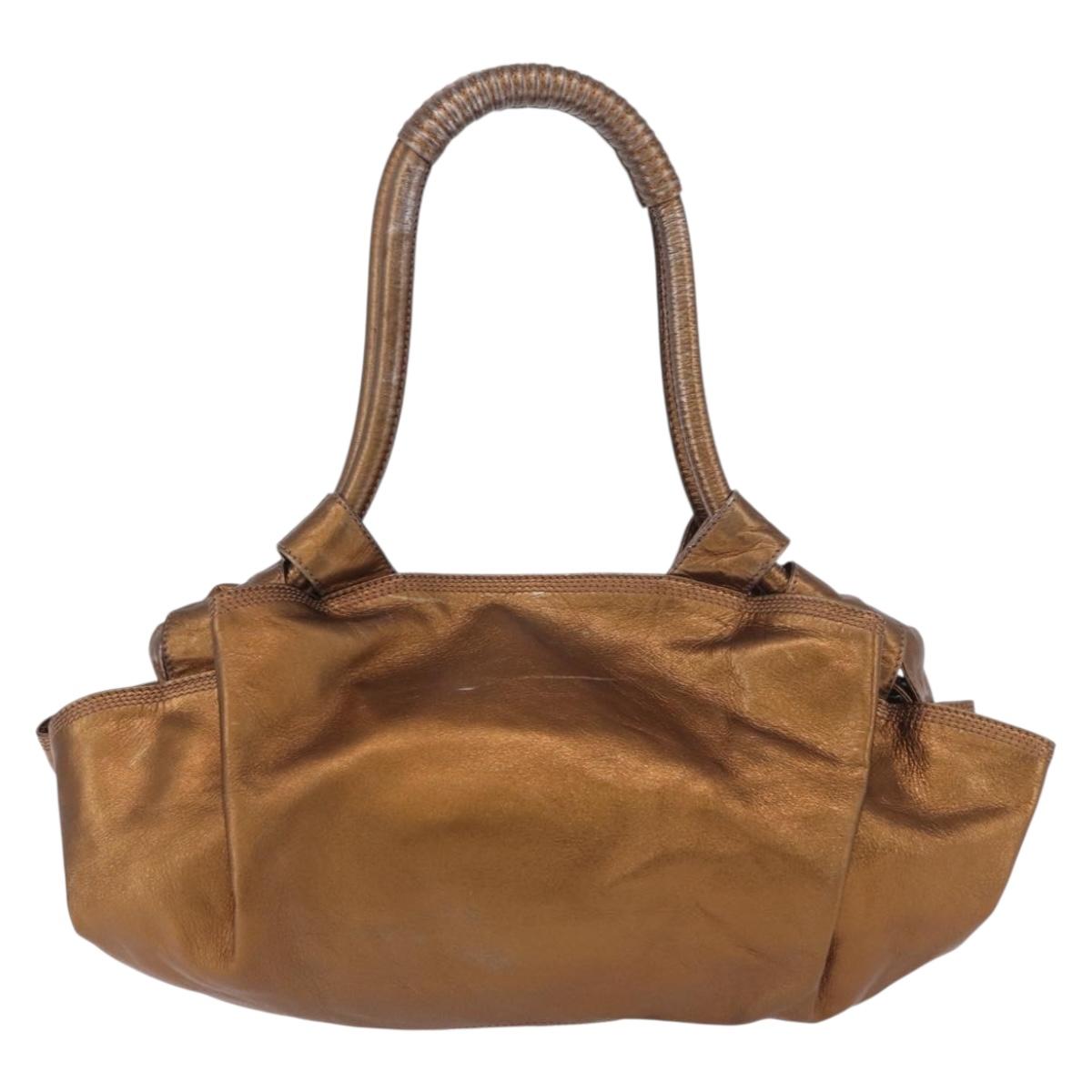 LOEWE Anagram Nappa Aire Hand Bag Leather Gold Auth 185016A