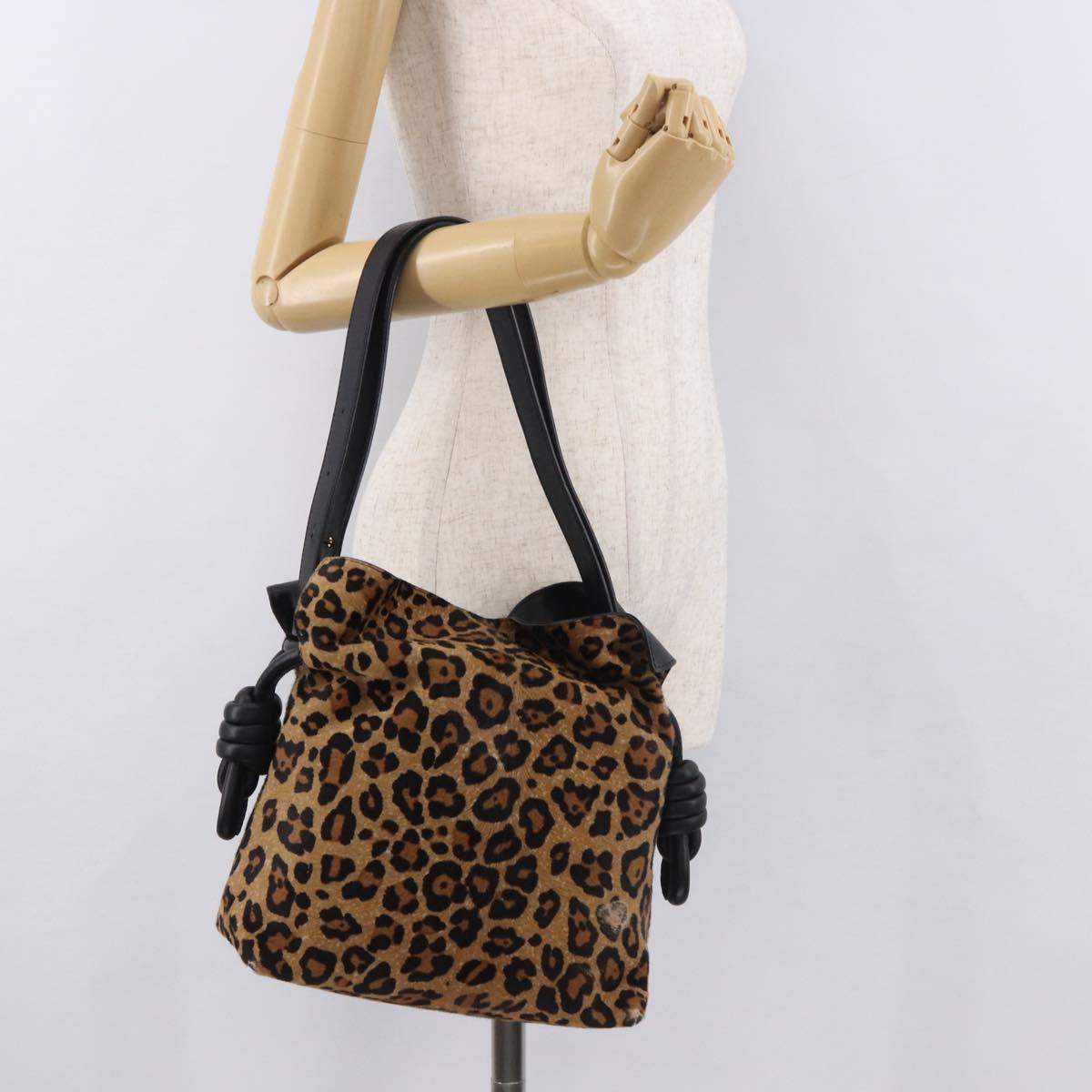 LOEWE Flamenco Shoulder Bag Harako Leather Brown Gold Auth 185017A
