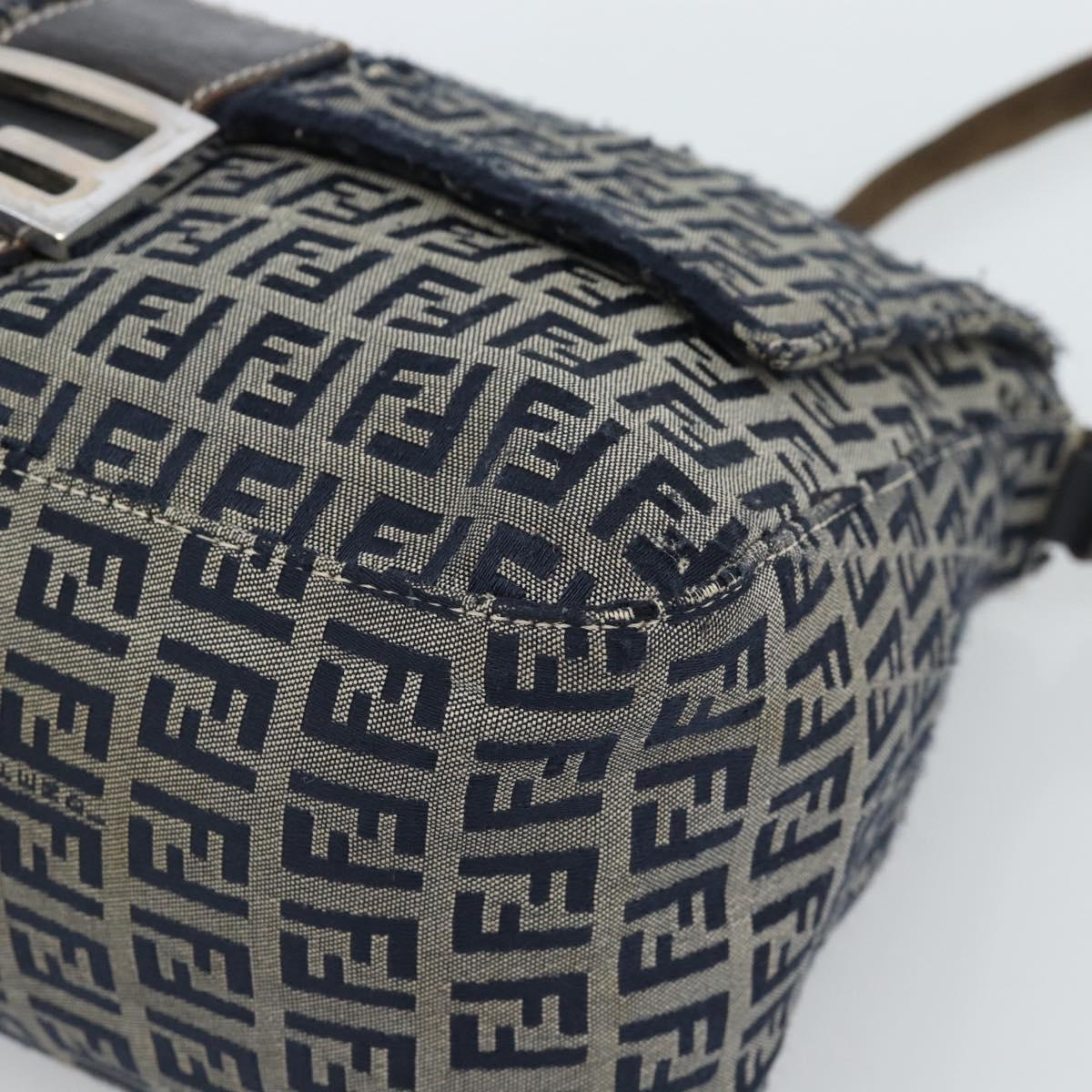 FENDI Zucchino Canvas Mamma Baguette Shoulder Bag Navy Silver Auth 185018