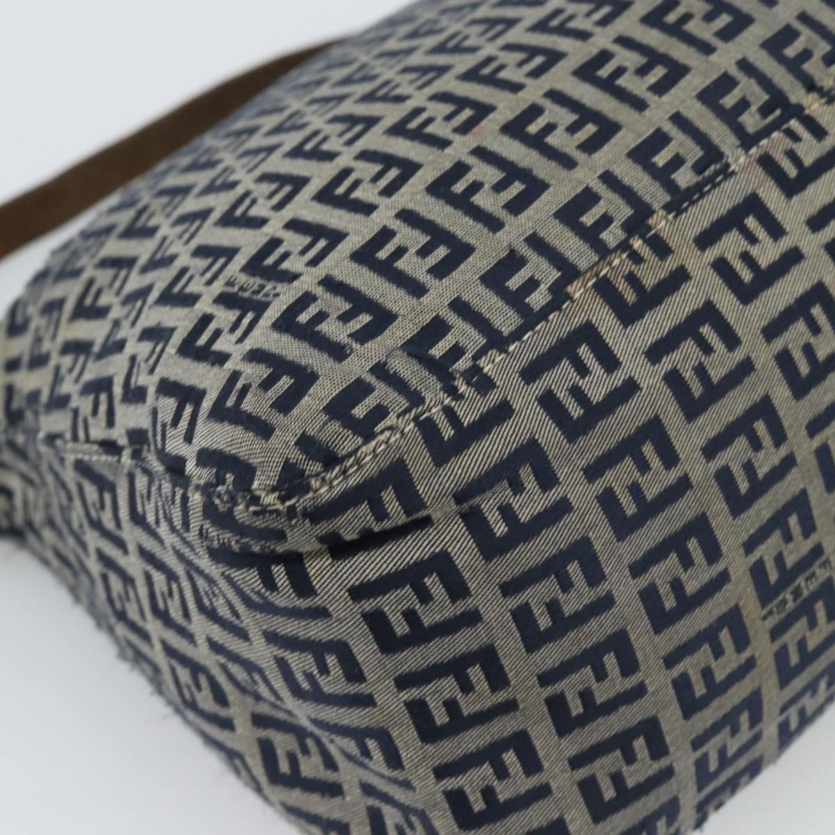 FENDI Zucchino Canvas Mamma Baguette Shoulder Bag Navy Silver Auth 185018