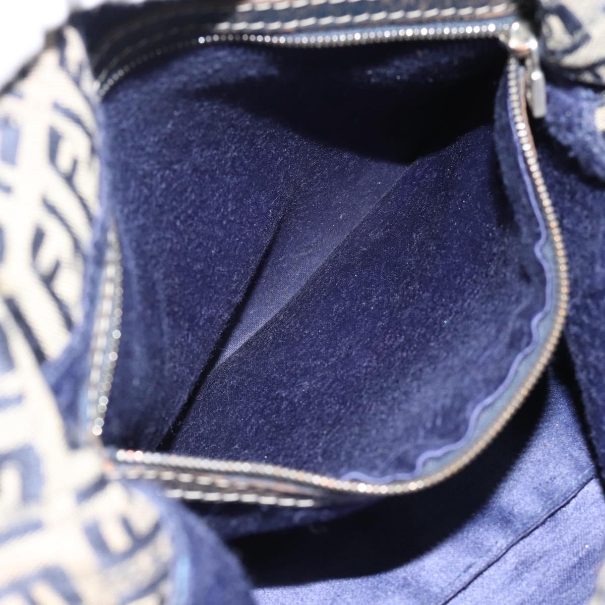 FENDI Zucchino Canvas Mamma Baguette Shoulder Bag Navy Silver Auth 185018